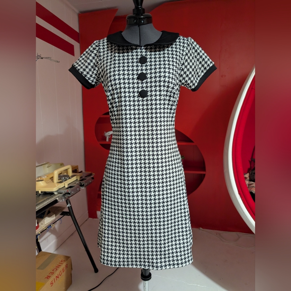 Classic Black and White Houndstooth Dress
